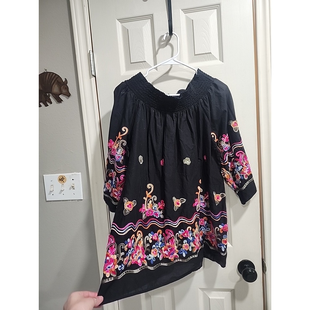 Studio West Black Off-Shoulder Embroidered Tunic - Picture 7 of 13